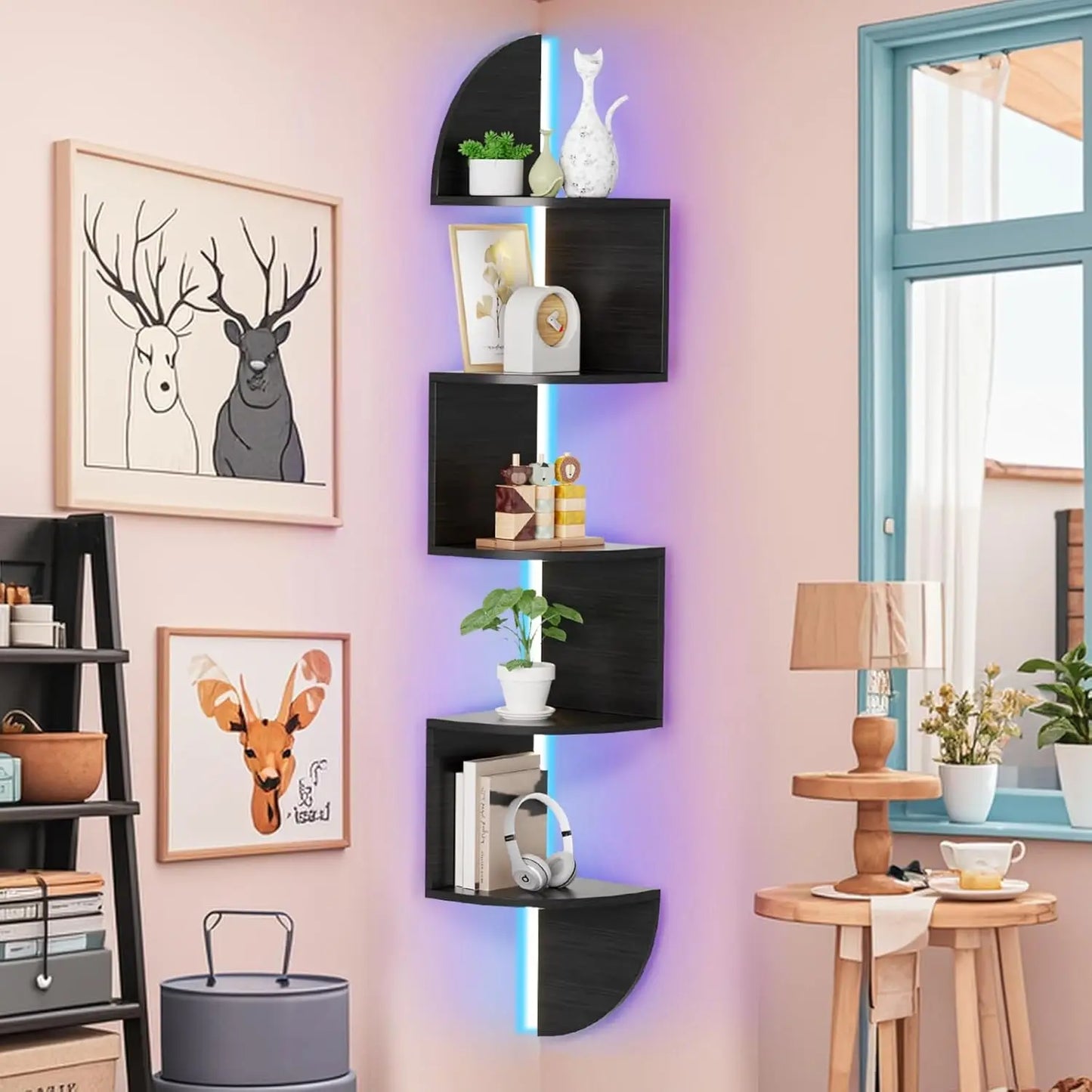 5-Tier Corner Shelf with LED Lights, for Home and Office Display