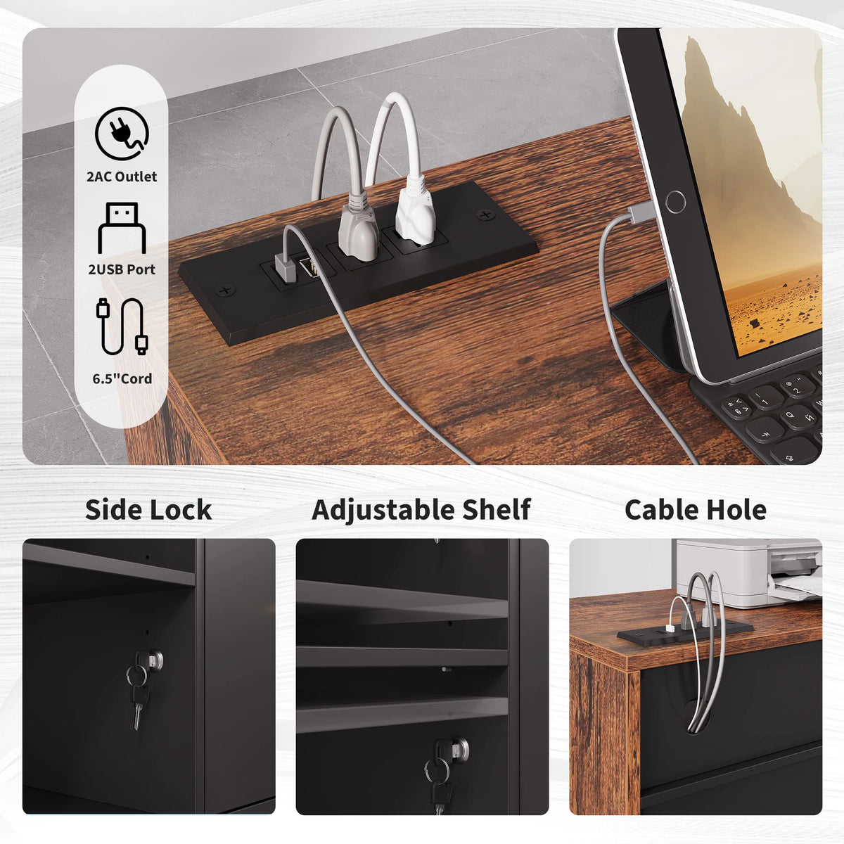 4 Drawer Lateral File Cabinet With Lock And Power Outlet, Home Office