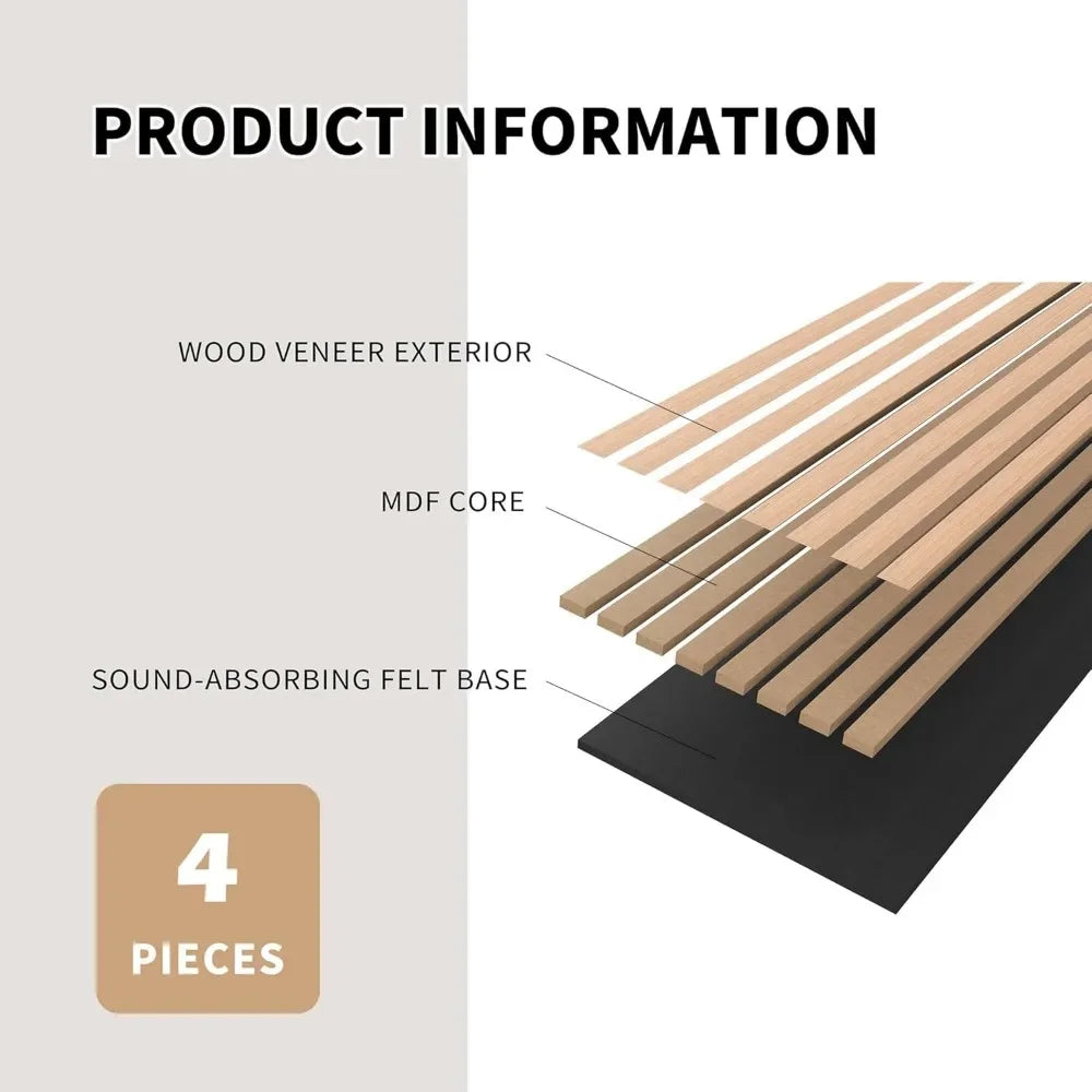 Wood Slat Wall Panels, 4 Pack Accent Decorative Acoustic Wood Slats for Wall and Ceilings