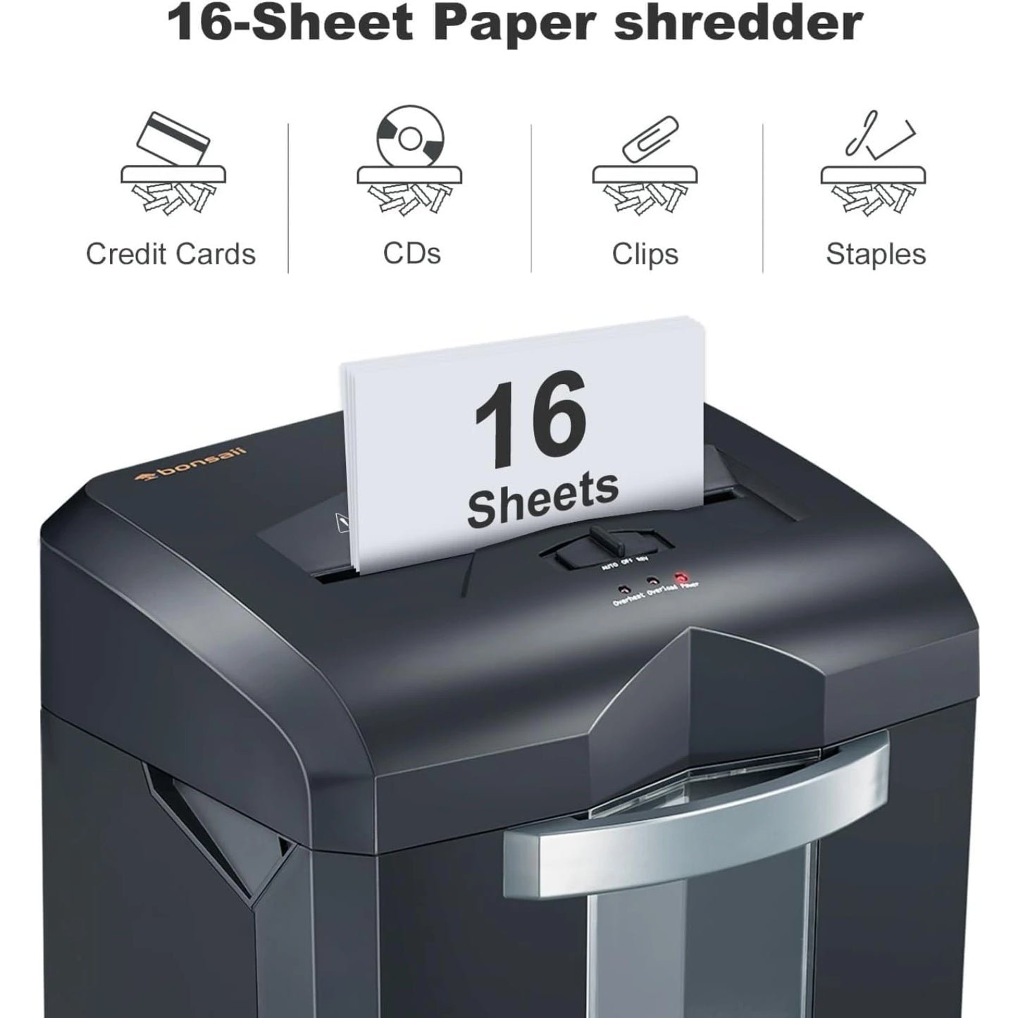 Bonsaii 16-Sheet Heavy Duty Paper Shredder, P-4 Level with 6-Gal Pullout Bin