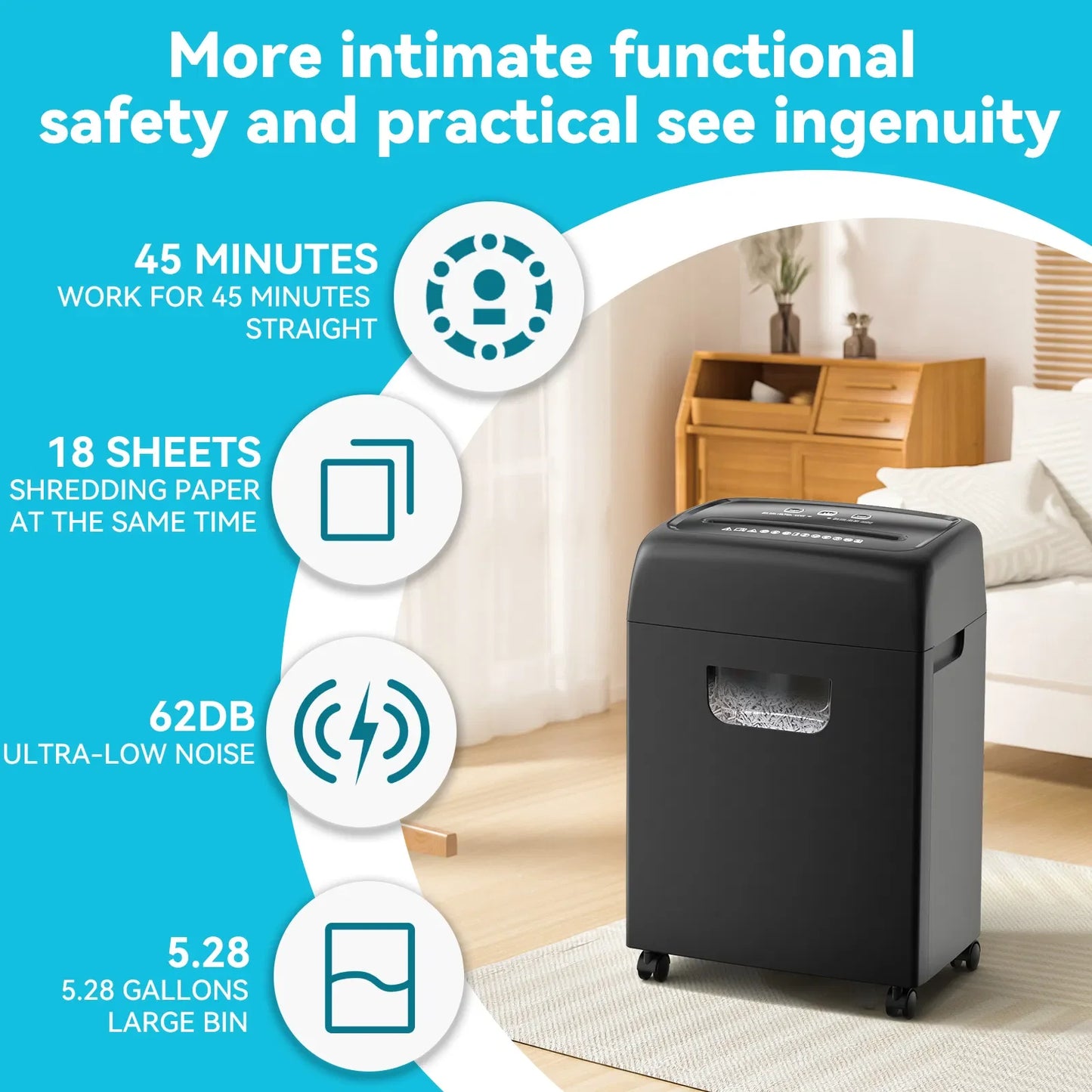 18-Sheet P-4 Heavy Duty Paper/Card Shredder 5.28 Gallons