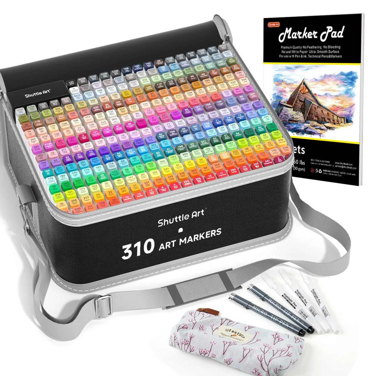 Shuttle Art 310 Colors Alcohol Markers, Marker Bag with Holders