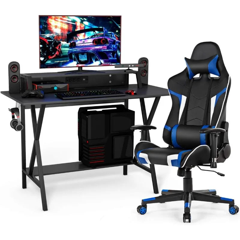 Gaming Desk and Chair Set, Ergonomic E-Sport Gamer Desk & Racing Chair Set