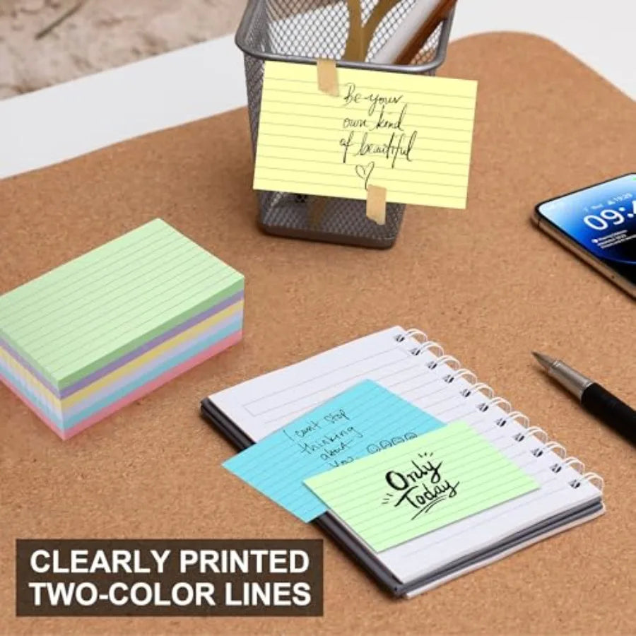 300 Count 3x5 Inch Colored Ruled Index Cards with Ruled Lines