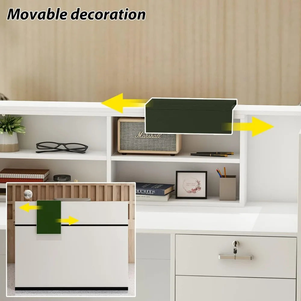Reception Counter Desk with Adjustable Shelf & Lockable Drawers