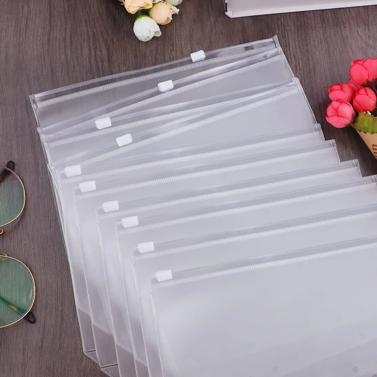 10PCS A6 Binder Pockets 6 Holes, Clear Zipper Folders 6-Ring, Waterproof