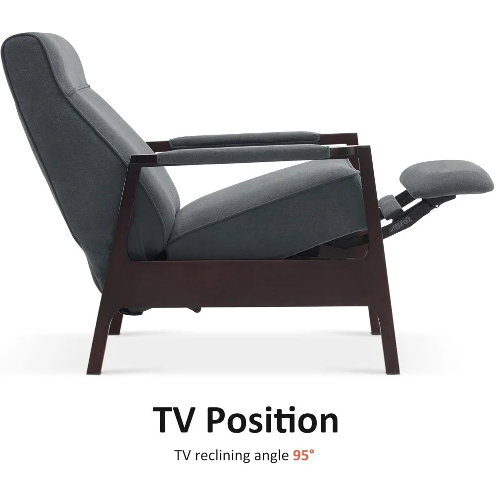 Pushback Recliner Chair with Wooden Armrests