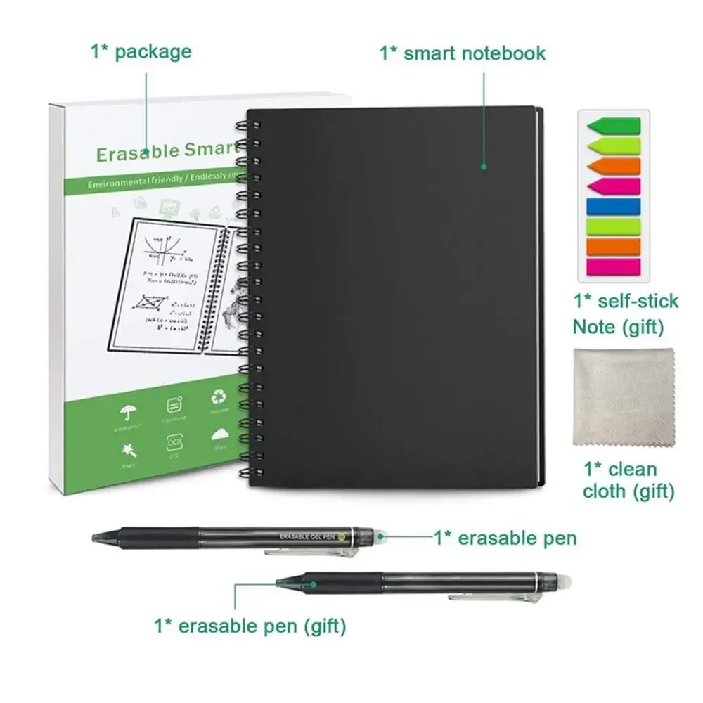 HOMESTEC A4 Reusable Erasable Notebook With Pen&Cloth Smart Notebook