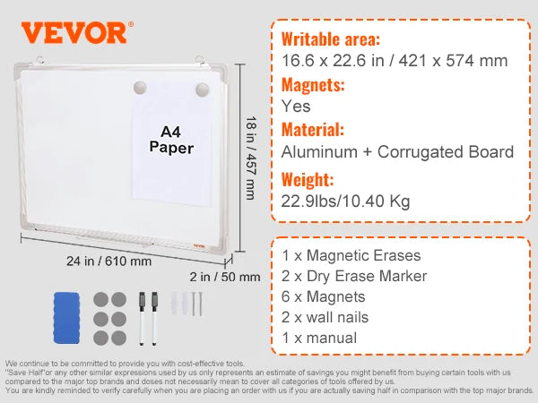 VEVOR Rolling Magnetic Whiteboard Double-Sided 360° Reversible