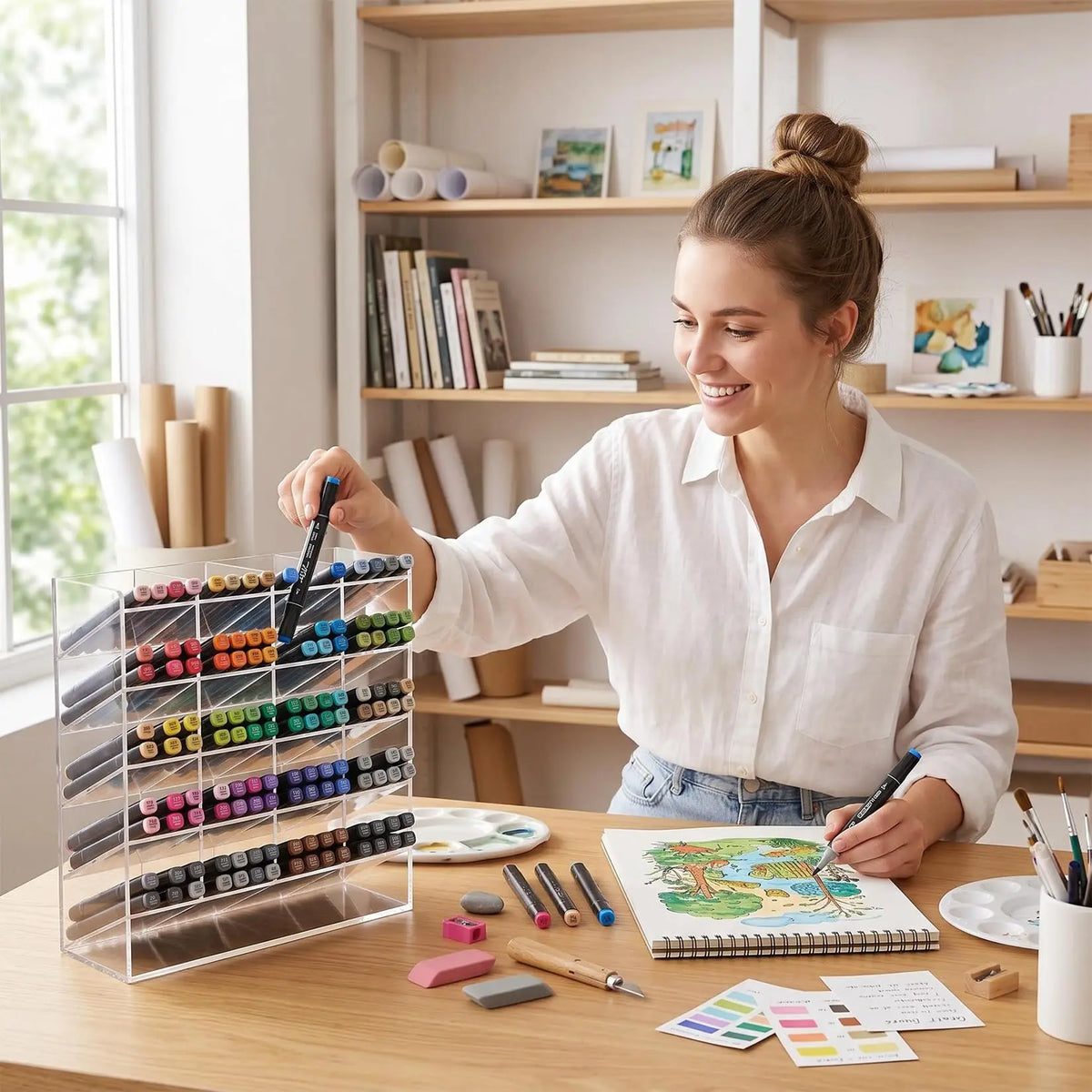 Acrylic Pen Holder Multi Compartment Marker Organizer 1Pc For Office